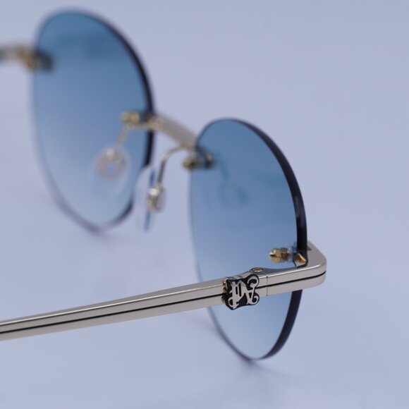 Palm Angels PERI10H CRYSTAL 7644 Sunglasses Gold Oval Frame, Blue Lenses - Picture 9 of 10
